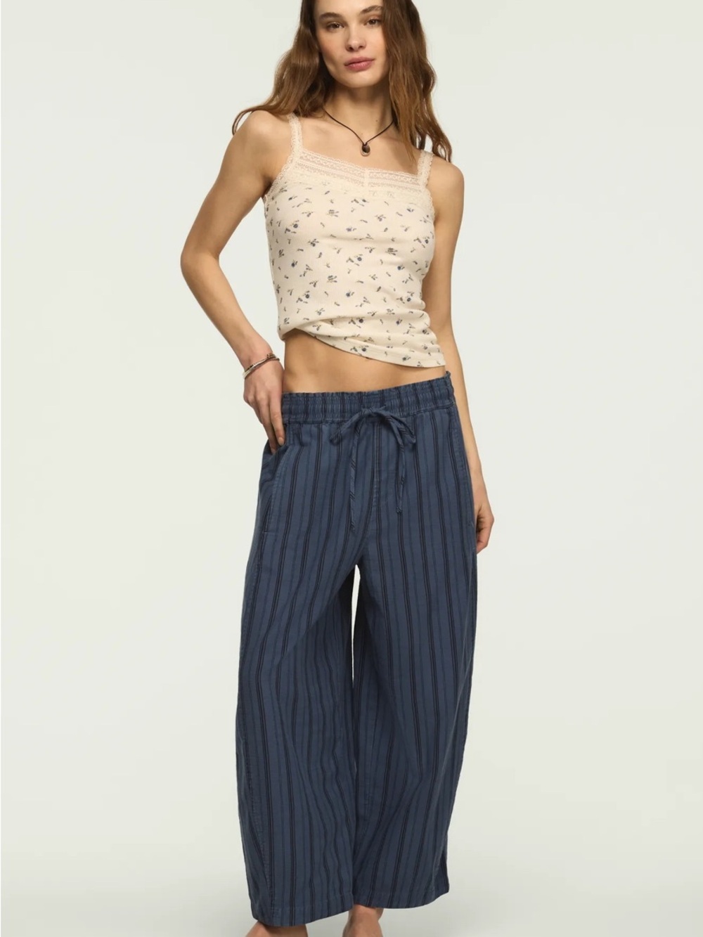 Lucky brand Stripe Cotton Blend Barrel Leg Pants xs